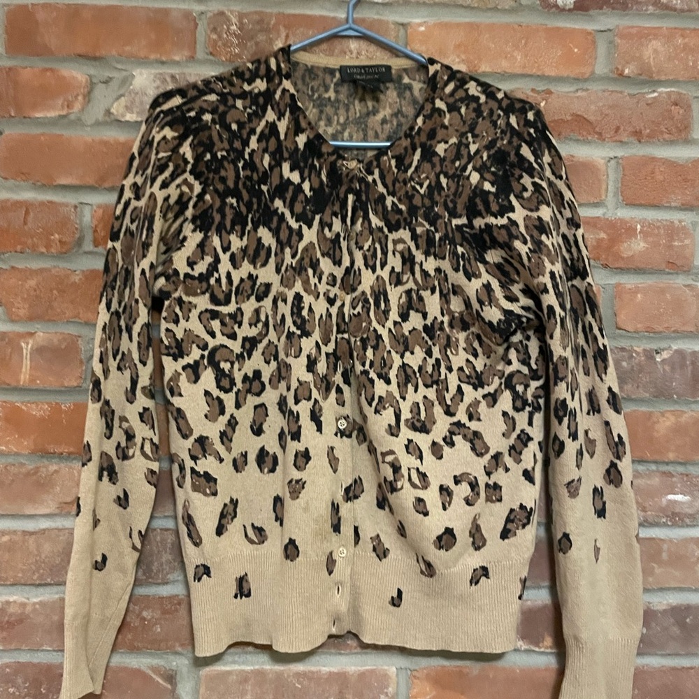 Cashmere leopard-print cardigan.